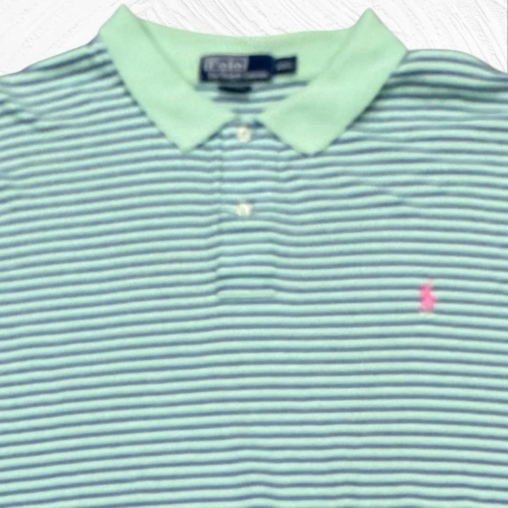 Polo Ralph Lauren Polo Shirt Short Sleeve Men Golf XXL Green Blue Striped